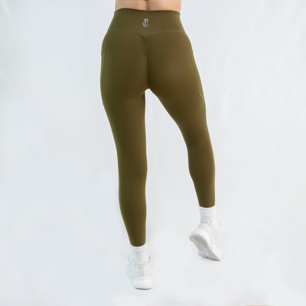 Scrunch Bum Full Length Pocket Tights Khaki