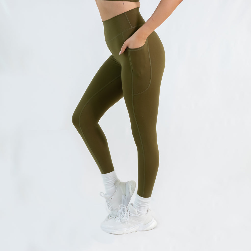 Scrunch Bum Full Length Pocket Tights Khaki