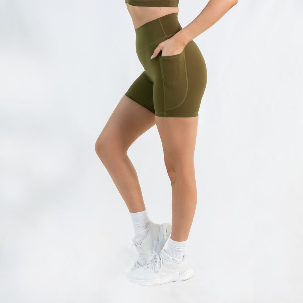 Scrunch Bum Pocket Bike Shorts Khaki